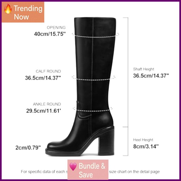 Women's Knee High Boots Wide Calf Platform Chunky Heel Square Toe - Picture 5 of 8